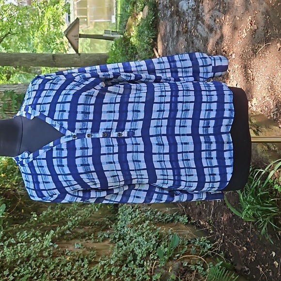 A.n.a Semi-sheer Navy Blue & White Blouse - Picture 3 of 10